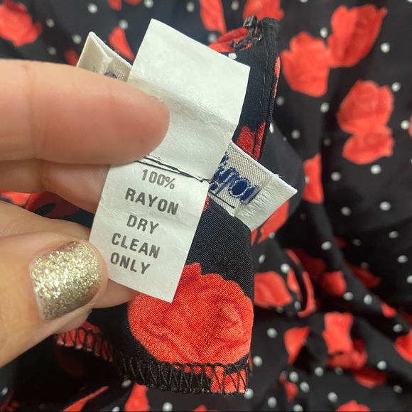 Vintage ANN TAYLOR BLACK POLKA DOT FLORAL DRESS - Picture 8 of 12